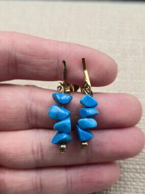 Gold Plated Blue Howlite Stone Clip On Dangle Earrings A6281